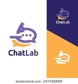 Chat conversation and communication Laboratory research experiment and education logo design vector