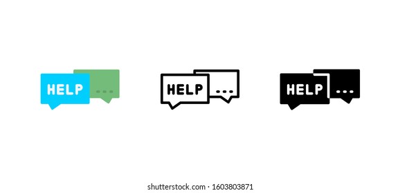 Chat Conversation Support Icon. Service Flat, Silhouette, Line Vector Illustration On White Background