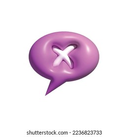 Chat cross mark sign icon in cartoon 3d style simple elegant cute. for business icon needs