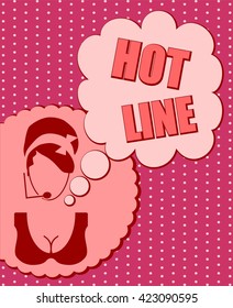 Chat or customer service operator. Hot line text in bubble speech. Retro style