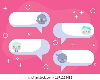 chat with cute emojis with expressions over pink background, colorful design. vector illustration