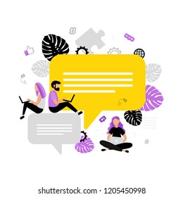 Chat. Cute flat vector concept. Message, Dialog. Speech bubbles.