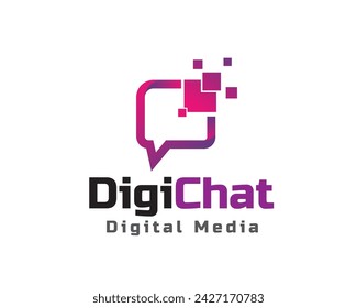 Chat data transfer data pixel communication logo icon symbol design template illustration inspiration