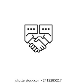 Chat deal, handshake partner, Business concept. Vector outline logo icon illustration