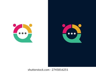 Chat design logo, people talking, family together, human unity, chat bubble logo vector icon with human combination in colorful	