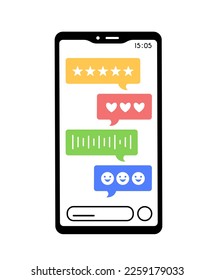 Chat design for smartphone. Interface for programs and applications, UI and UX. Communication in social networks and messengers. Internet and voice messages. Cartoon flat vector illustration