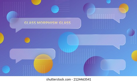 Chat dialog boxes in glass morphism effect style  Transparent frosted acrylic speech bubble color gradient circles Realistic glassmorphism matte plexiglass message shapes  Vector illustration