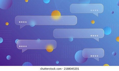 Chat dialog boxes in glass morphism effect style. Transparent frosted acrylic speech bubble on color gradient circles Realistic glassmorphism matte plexiglass message shapes. Vector illustration - Shutterstock ID 2188045201