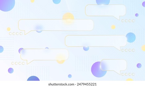 Chat dialog boxes in glass morphism effect style. Transparent frosted acrylic speech bubble on color gradient circles Realistic glassmorphism matte plexiglass message shapes. Vector illustration