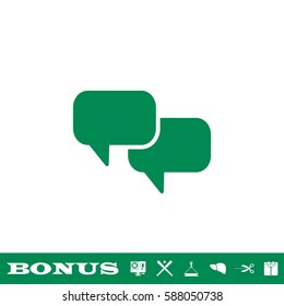 Chat with dialog clouds icon flat. Green pictogram on white background. Vector illustration symbol and bonus button