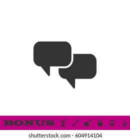 Chat with dialog clouds icon flat. Black pictogram on white background. Vector illustration symbol and bonus button