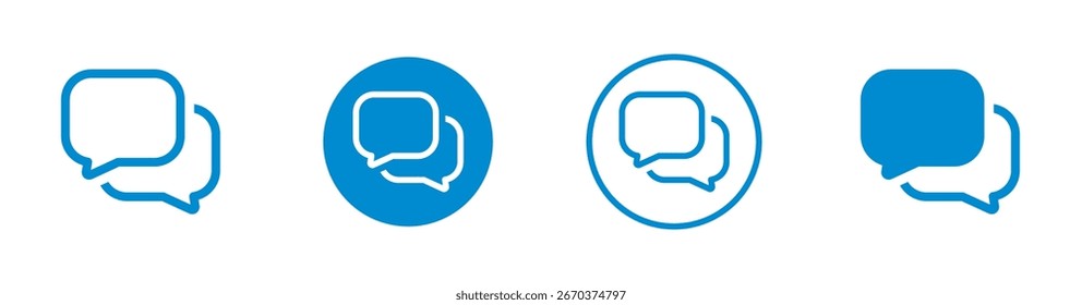 Chat dialog icons for messaging, comments, communication, media and chat bubbles. Vector icons in outline and solid style.
