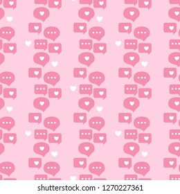 Chat dialog speech clouds Cute design Seamless pattern. Vector illustration Abstract girly comments and message talk on pink background.