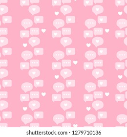 Chat dialog speech clouds Seamless pattern. Vector illustration Abstract girly comments and message talk blog page on pink background.