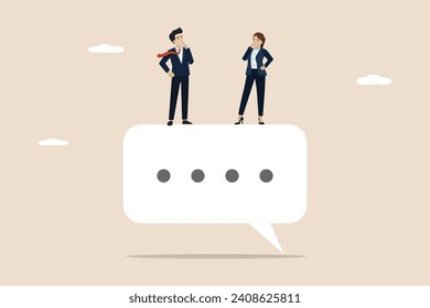 Chat dialogue, discussion or communication towards success, teamwork meeting or debate to get a solution, team of workers discuss to find solutions to work problems.