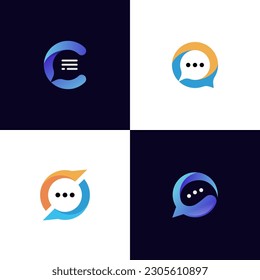 Juego de logotipos de diálogo y discusión, chat de letra c, símbolo de chat de división para comunicación, negocios y trabajo en equipo