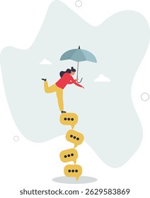 Diálogo de bate-papo, conversa ou discussão, conversa ou comunicação para o sucesso, reunião de trabalho em equipe ou debate para obter solução, conceito de mensagem de opinião, vida de personagem .