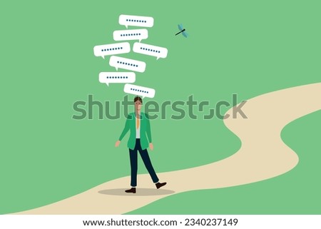 Chat dialogue, talk or discussion, conversation or communication to yourself ,businessman stand in the road and thinking about dialog speech