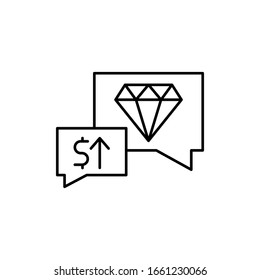 Chat, diamante, flecha, icono del dólar. Línea simple, esquema vectorial elementos de subasta para ui y ux, sitio web o aplicación móvil