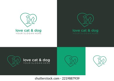 chat and dog logo white line love