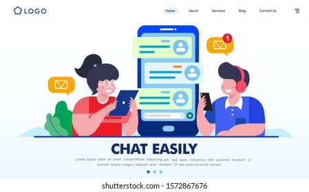 Chat easily landing page website illustration vector flat design 
