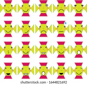 Chat emoticon kawaii set. Cartoon facial expressions isolated on white background. Stickers for kids crafts and chatting on social media network. Vector illustration.