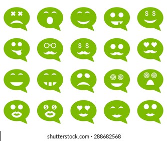 Chat emotion smile icons. Vector set style: flat images, eco green symbols, isolated on a white background.