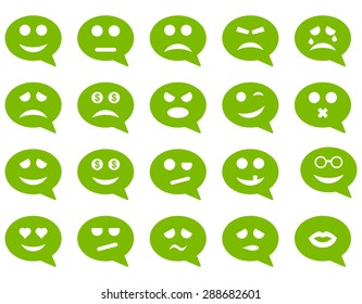 Chat emotion smile icons. Vector set style: flat images, eco green symbols, isolated on a white background.