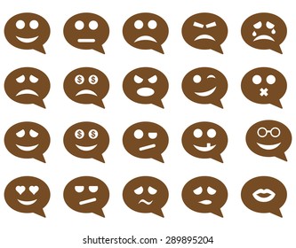 Chat emotion smile icons. Vector set style: flat images, brown symbols, isolated on a white background.