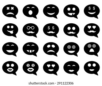 Chat emotion smile icons. Vector set style: flat images, black symbols, isolated on a white background.