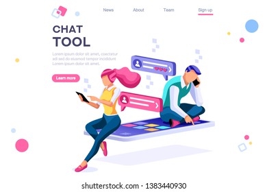 Chat equipment, download tool, simple dating signs. Spanner symbols, colorful set. Flat isometric illustration isolated on white background. Line spanner tool icon for web banner or infographic images
