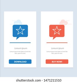 Chat, Favorite, Message, Star  Blue and Red Download and Buy Now web Widget Card Template. Vector Icon Template background