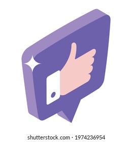 Chat feedback icon, thumbs up inside speech bubble 