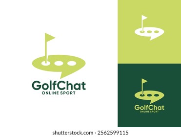 chat with flag golf sport logo design concept