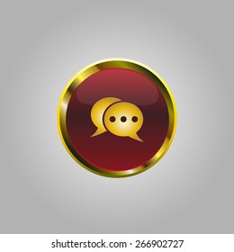 Chat Flat Icon with shadow. Vector EPS 10. button for a site with gold stroke