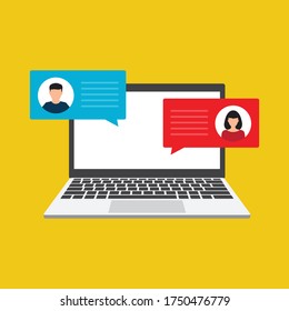 chat flat vector laptop chatting icon