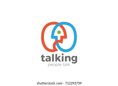 Chat Forum Logo design vector template Linear style.
Two people talking Logotype concept outline icon