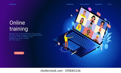 Chat With Friends Online. Collective Virtual Meeting And Group Video Conferencing. Online WEBINAR, Training. Virtual Debate. Isometric Picture With Small Figures Of People. 