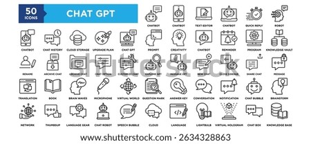Chat GPT icon collection set. Containing design technology, bot, digital, chat, robot, artificial, intelligence	
