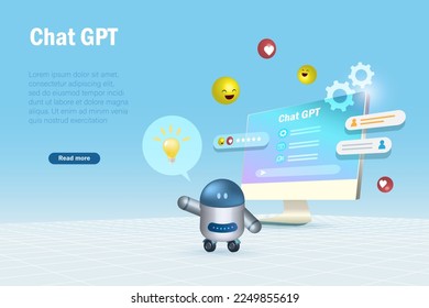 Chat GPT. Los robots de chat Smart Ai se comunican con los idiomas naturales humanos y emocional proporcionando información inteligente y tareas de resolución. vector 3D.