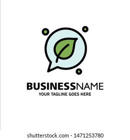 Chat, Green, Leaf, Save Business Logo Template. Flat Color. Vector Icon Template background