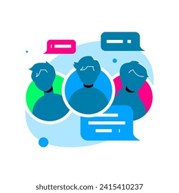 Chat Group, Discussion in app or website concept illustration flat design vector. modern graphic element for landing page ui, infographic, icon