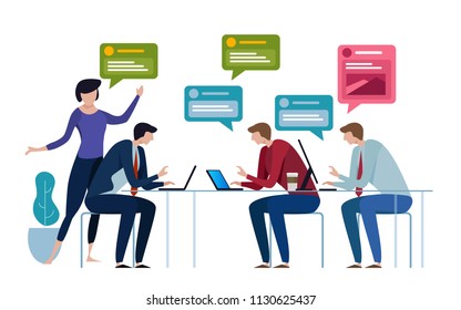Chat group speech bubble. business people working in office talk to each other. Vector illustration concept of communication