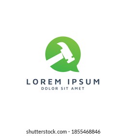 chat and hammer negative space logo design