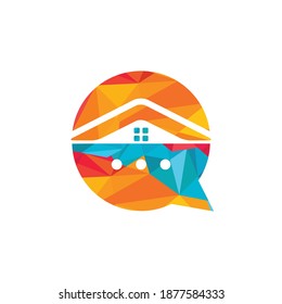 Chat home vector logo design. Online chat house vector logo design concept.