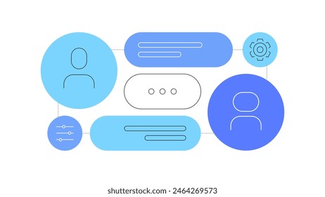 Chat. Human person and bot communication. Machine learning. Scheme, infographic element. Flat illustration. Vector file.