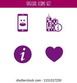 chat icon. 4 chat set with smartphone with emoticon, like and info vector icons for web and mobile app