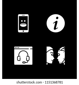 chat icon. 4 chat set with video chat, smartphone with emoticon, info and turing test vector icons for web and mobile app