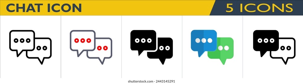 Icono de chat con 5 estilos (contorno, contorno de color, sólido, color y mixto)