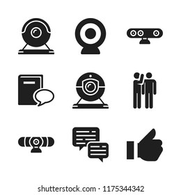 chat icon. 9 chat vector icons set. book and speech bubble, gossip and webcam icons for web and design about chat theme